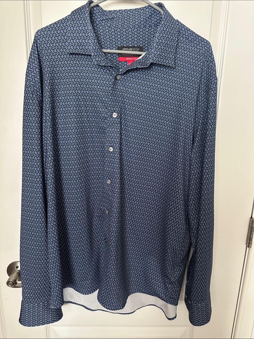 Kenneth Cole Blue Patterned Long-Sleeve Button-Down Shirt